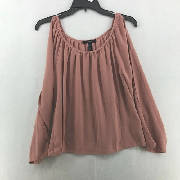 Forever 21 Blouse Women's Sz S Cold Shoulder Long Sleeve Blush Pink Flowy - Picture 1 of 11